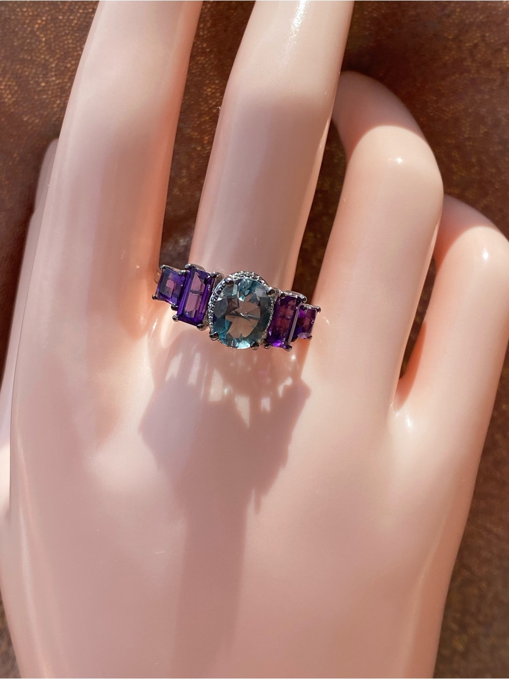 Twilight Oracle Fluorite & African Amethyst Ring | Mystic Statement Ring, Sz. 10